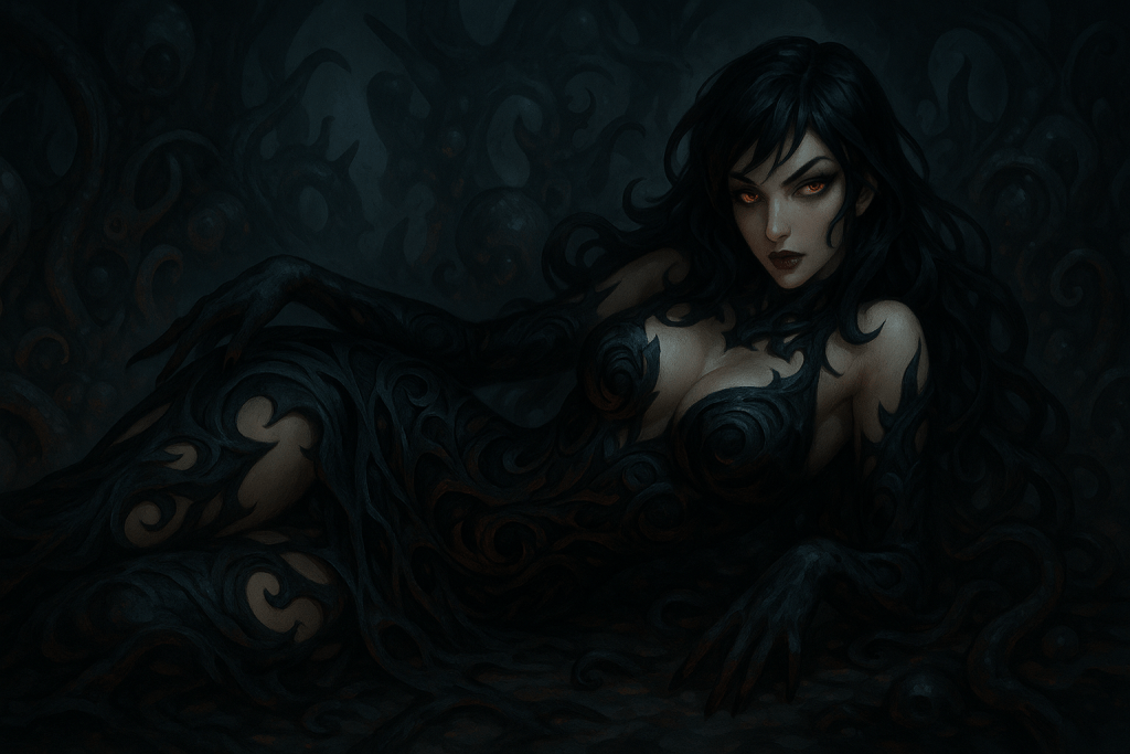 Mysterious Woman Among Dark Tendrils