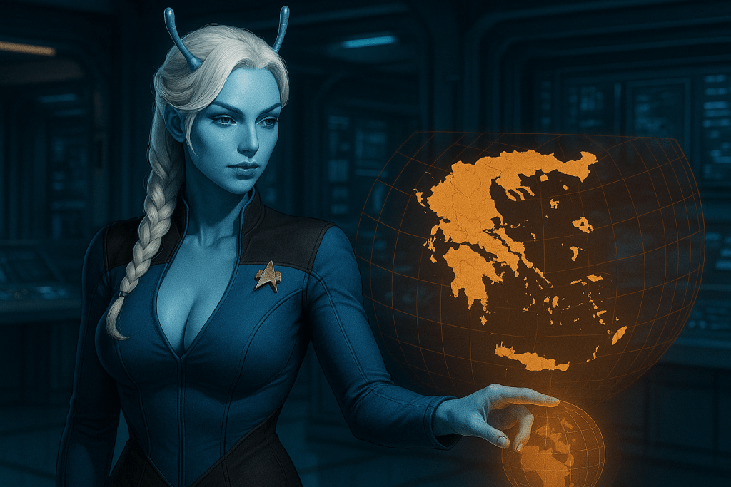 Andorian Officer Analyzing Greece Map