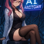 Anime waifu επιστήμονας με σέξι εμφάνιση, καθισμένη πάνω σε σερβερ του Φάρου, με καλώδια και φόντο τεχνολογικού PR.